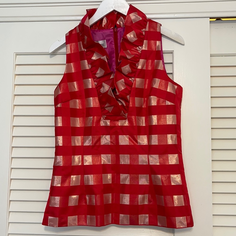 Sara Campbell NWT Limited Edition Gingham Top with Ruffled Neck